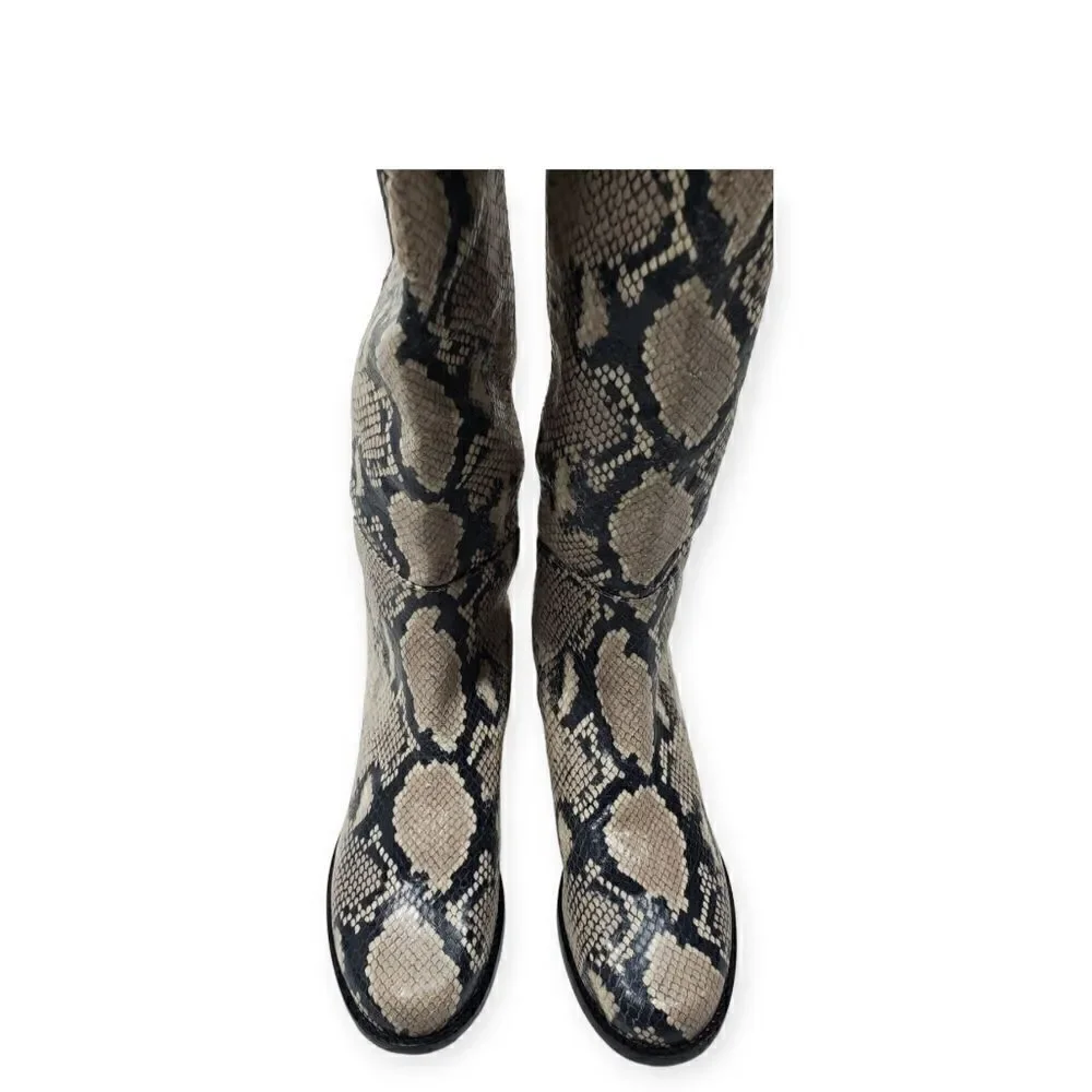 Stuart Weitzman pathython‎ over the knee flat heel boots Cream